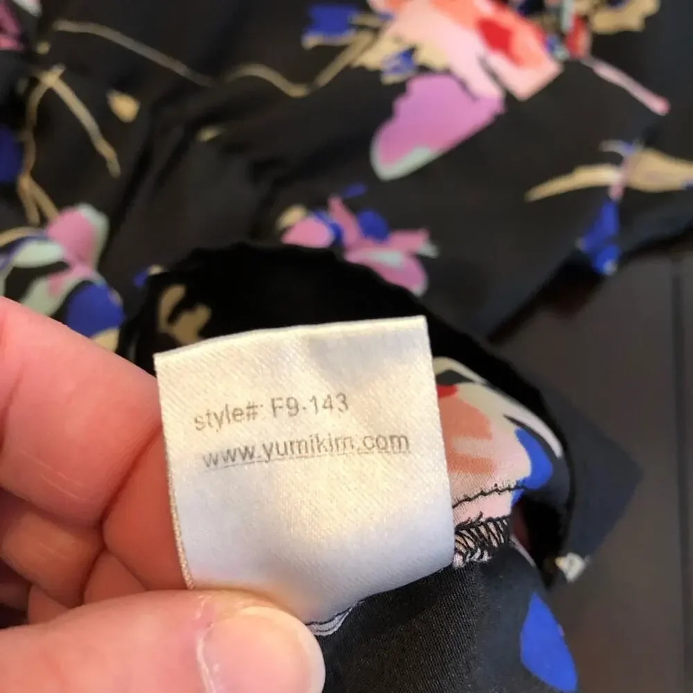 Yumi Kim black floral faux wrap dress size Small